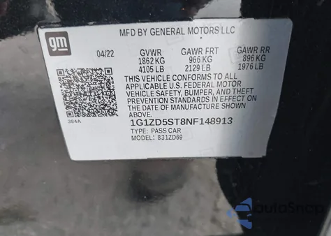 2022 Chevrolet Malibu Fwd Lt z USA, uszkodzony, nr VIN 1G1ZD5ST8NF148913